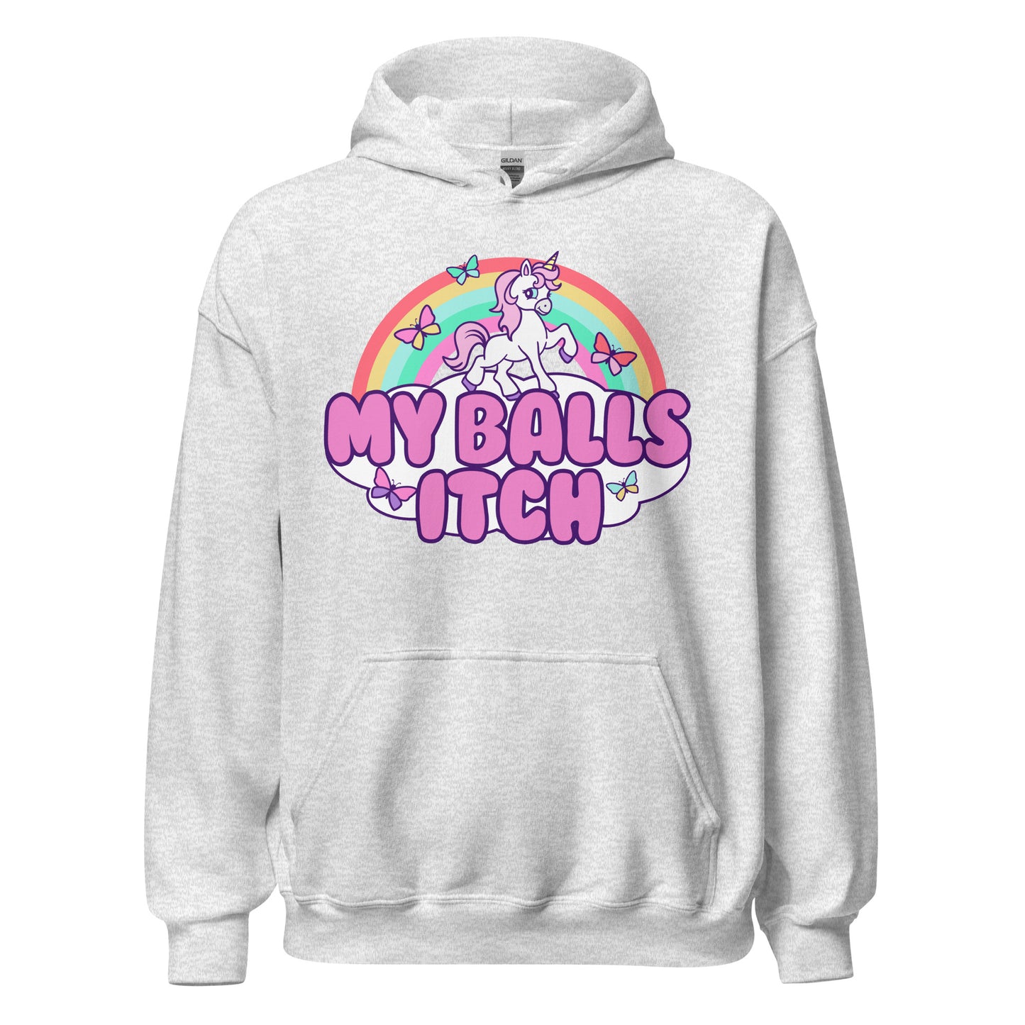 Funny adult unicorn hoodie with a vulgar punchline, perfect for lovers of inappropriate sayings and offensive meme style.