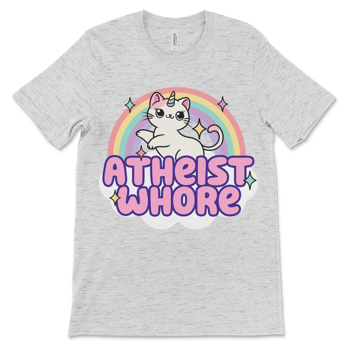 Atheist Whore women’s shirt, funny offensive graphic tee with sarcastic humor.