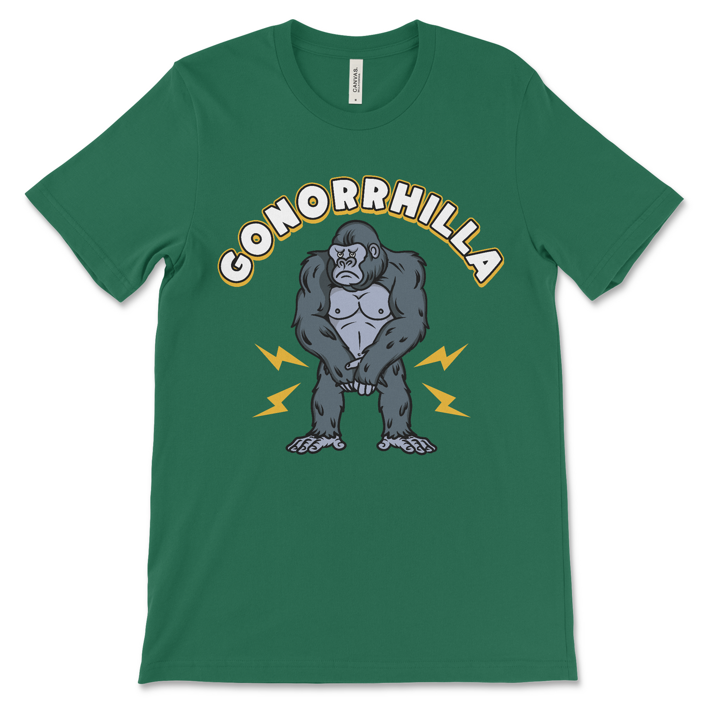 Funny gonorrhilla shirt featuring a sick gorilla with gonorrhea, gross meme tee with dark humor and STD pun