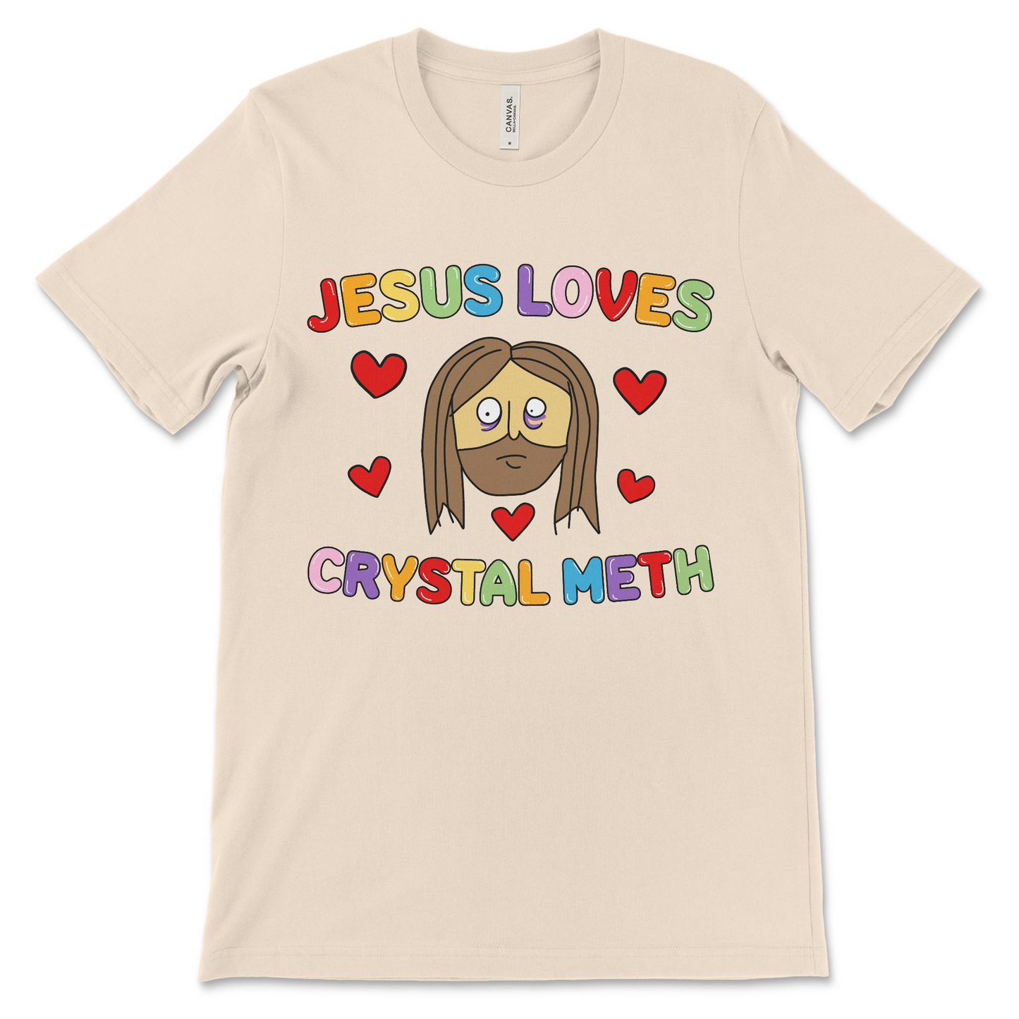 Offensive Jesus loves crystal meth shirt – funny dark humor graphic tee with drug joke design