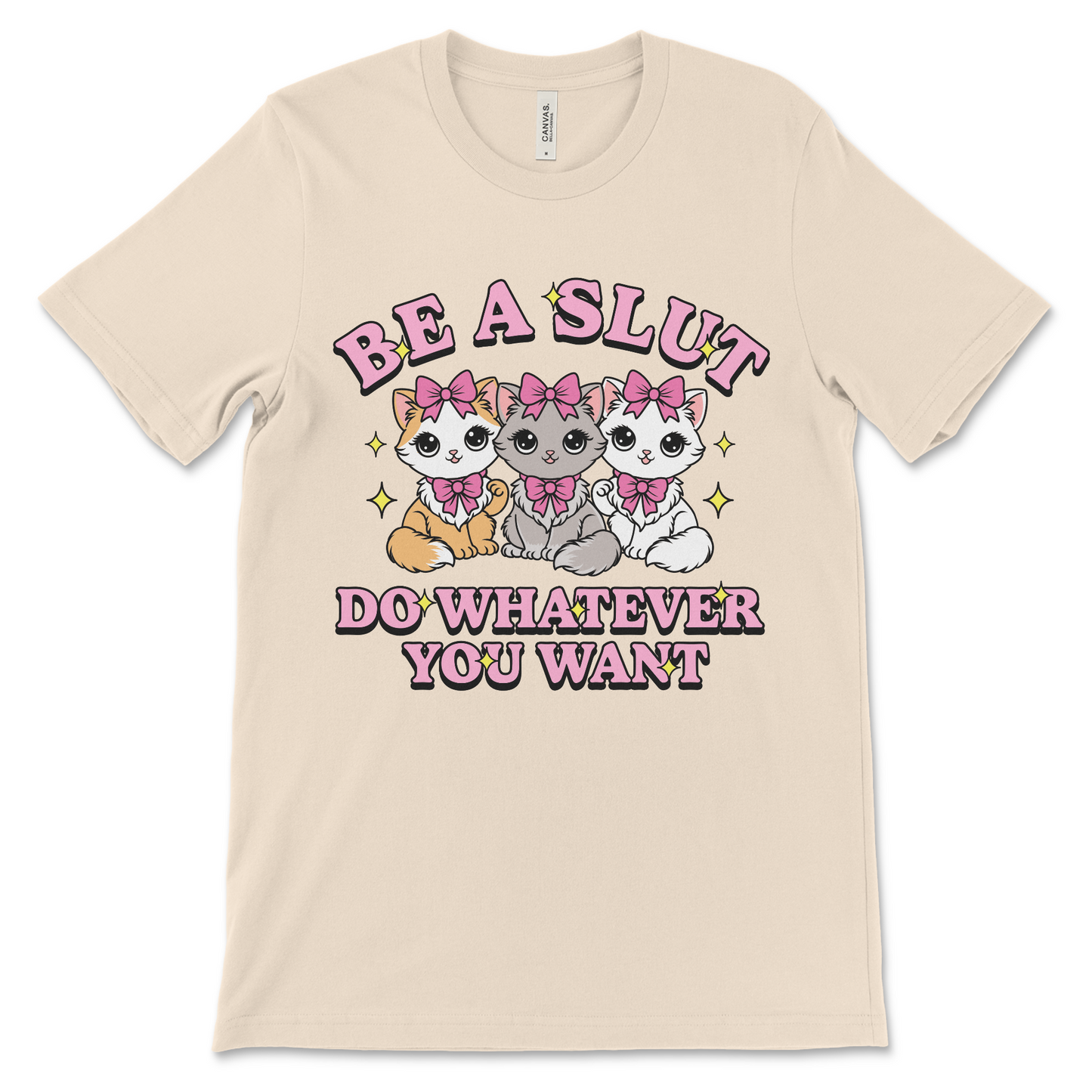 Offensive women’s graphic shirt, dirty adult humor tee that says Be a Slut.