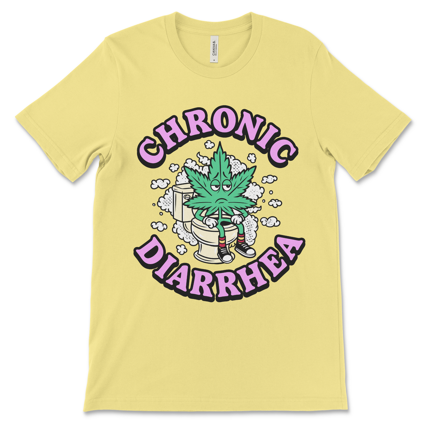 Chronic diarrhea marijuana shirt, weed leaf toilet graphic, stoner humor t-shirt, offensive poop joke novelty tee.