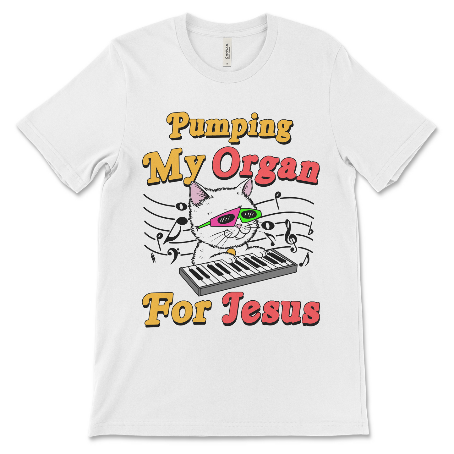 Funny atheist graphic tee featuring anti-religion message and irreverent Christian satire.
