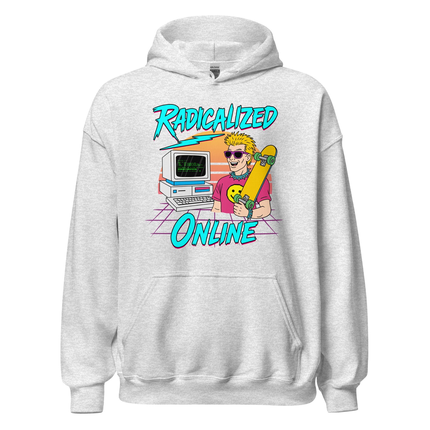 Offensive ironic hoodie using 80s nostalgia to parody political polarization