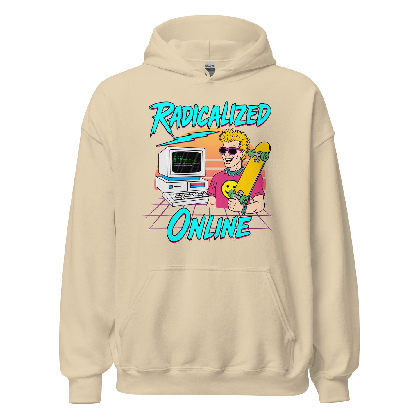 Political satire meme sweatshirt with vintage retro 1980s irony design