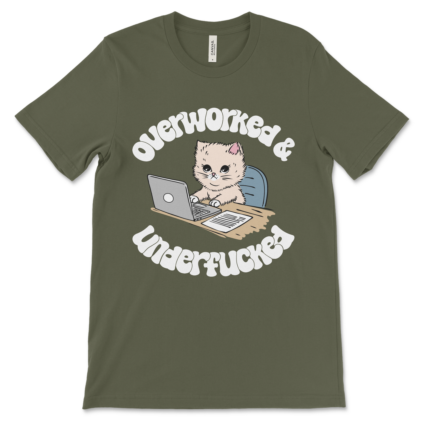 Offensive unhinged shirt featuring kitten and raunchy text.