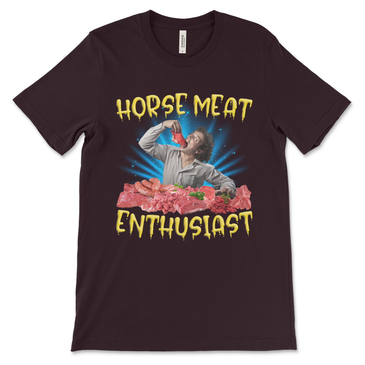 Funny Horse Meat Enthusiast tee, offensive joke shirt for lovers of unsettling and bizarre fashion
