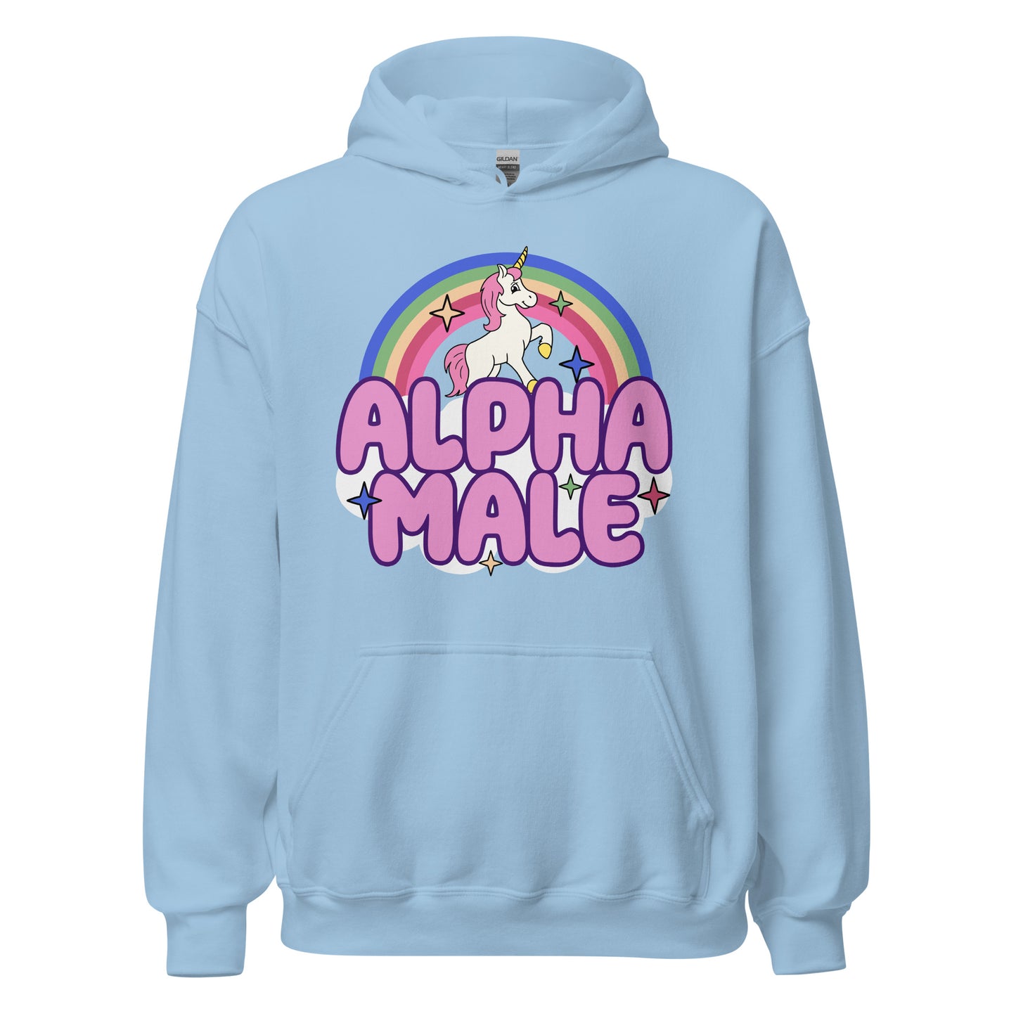 Funny unicorn hoodie parodying alpha male culture