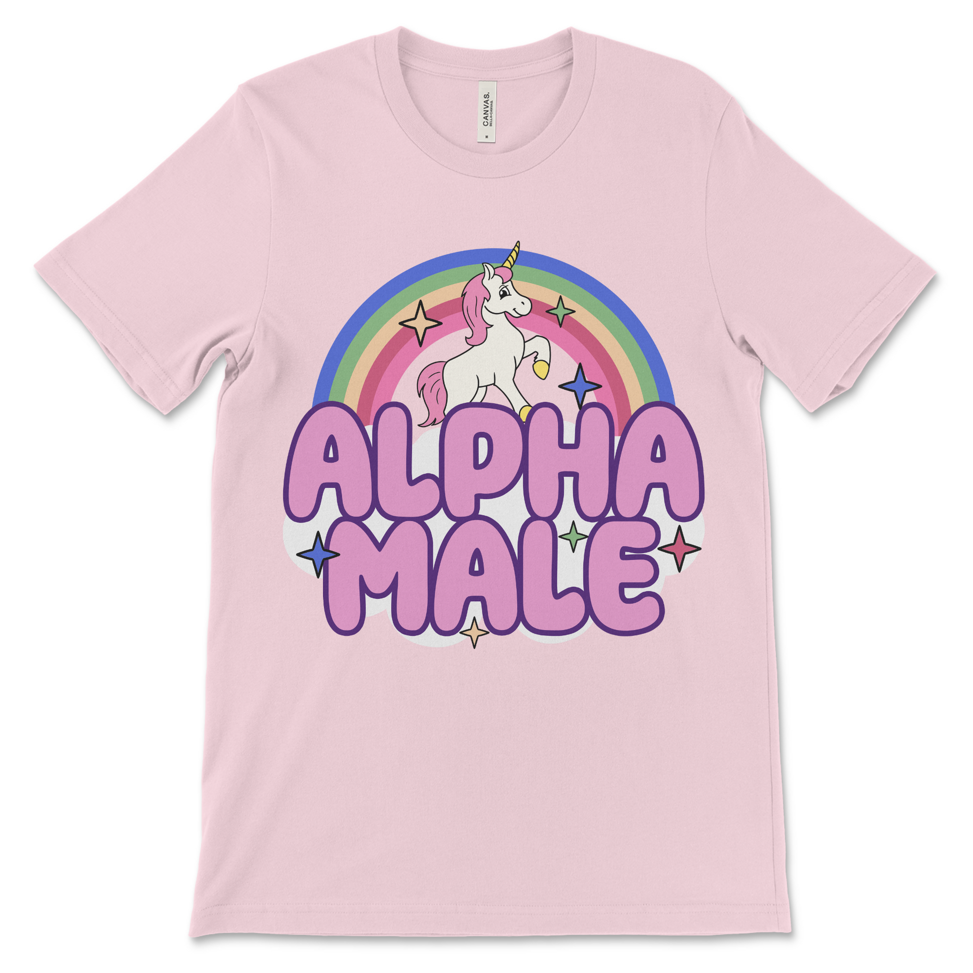 Alpha male parody shirt with a unicorn, sarcastic toxic masculinity joke tee.