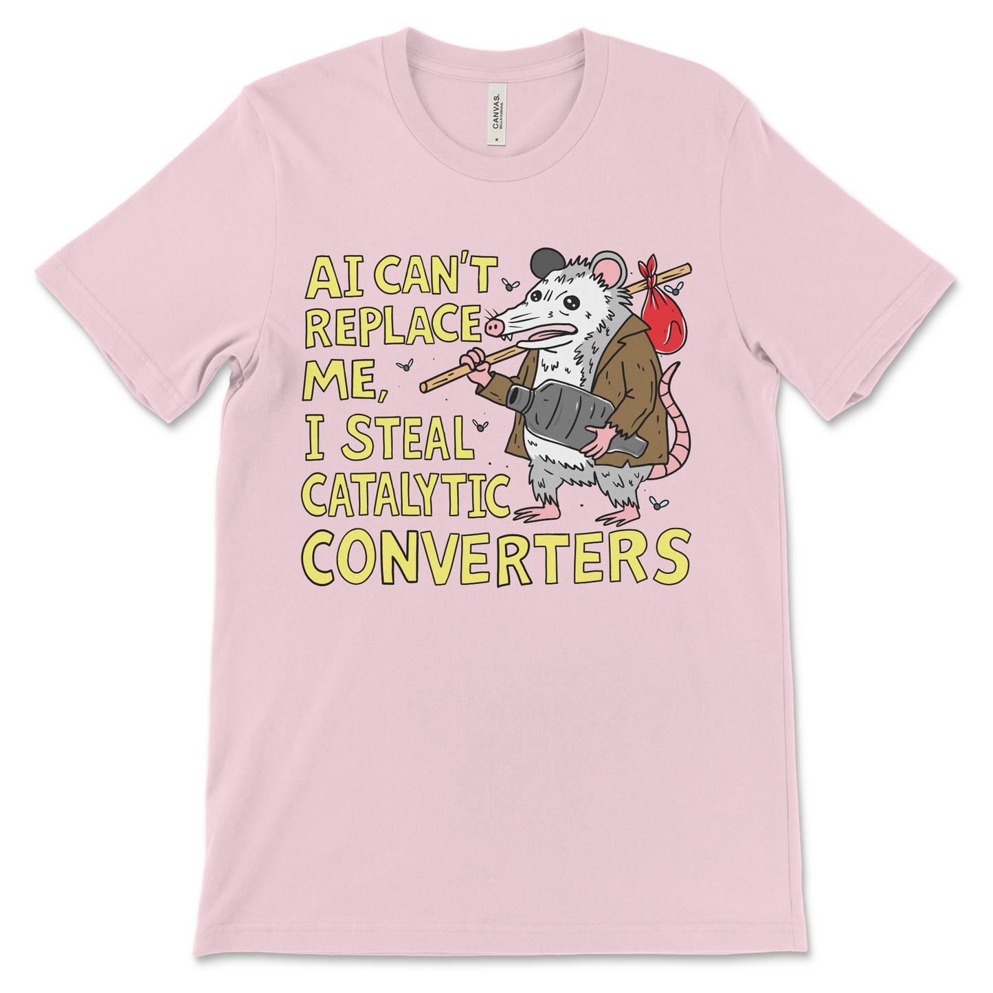 Funny AI shirt with very offensive, dark humor joke about crime and stealing catalytic converters