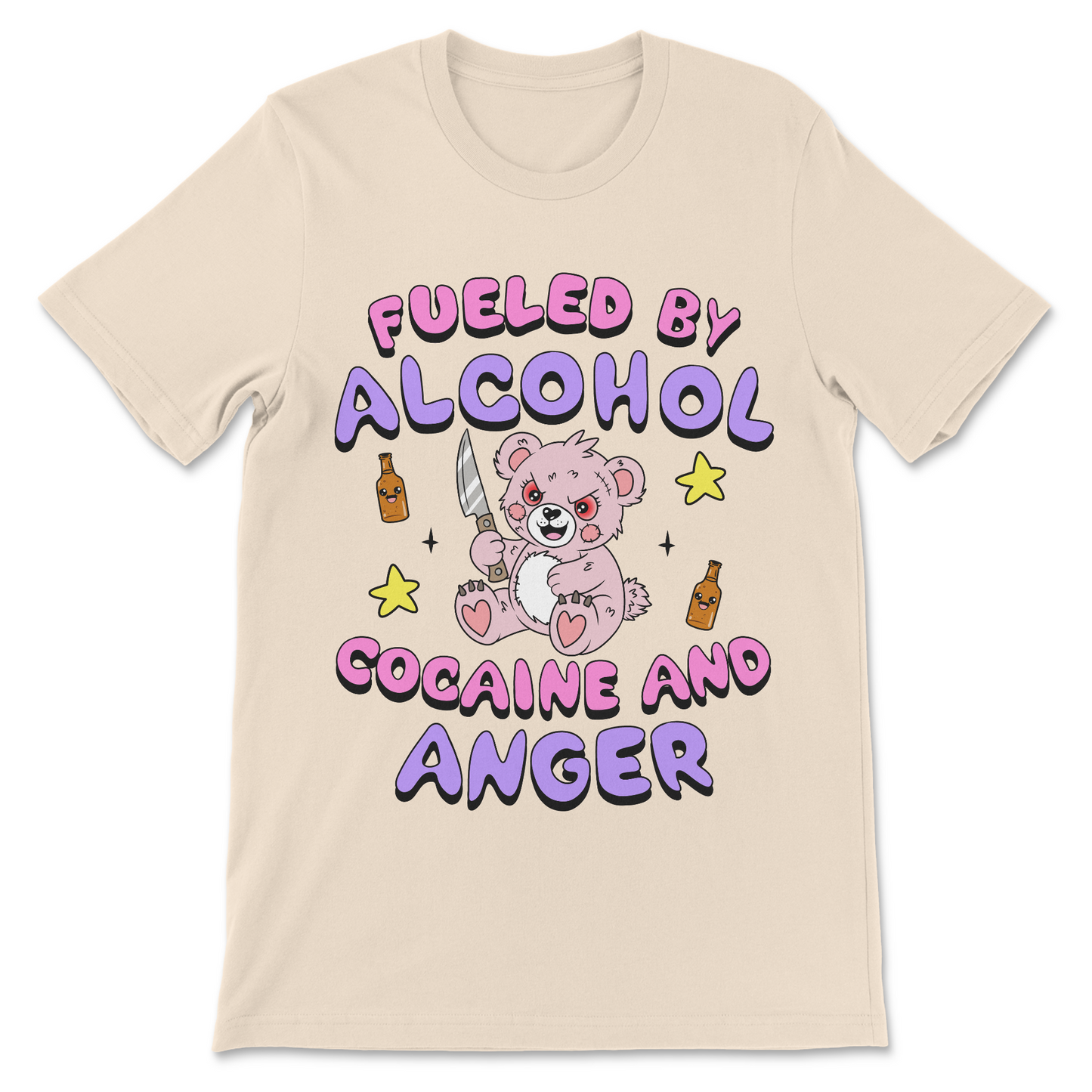 Inappropriate humor t-shirt featuring Fueled By Alcohol, Cocaine and Anger.