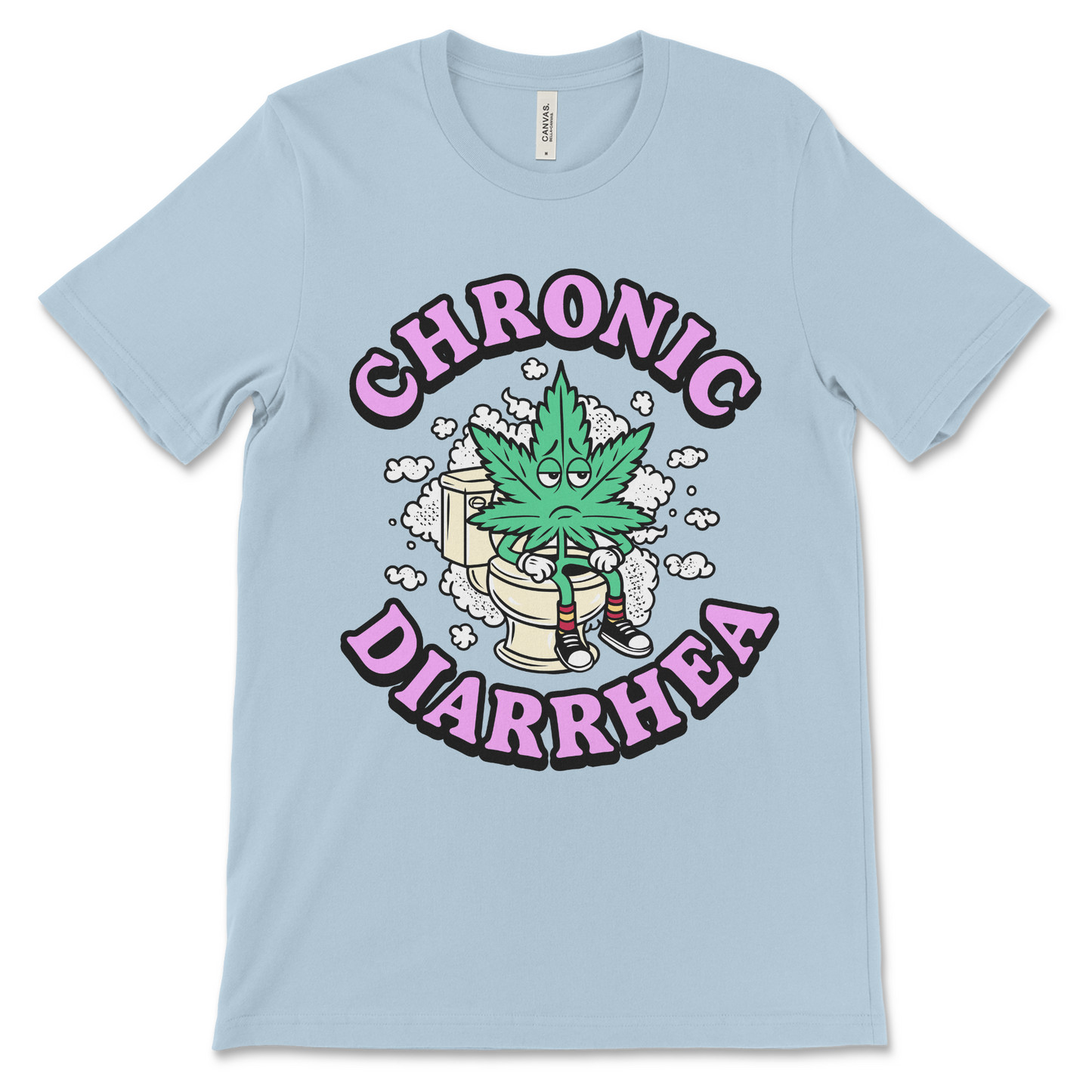 Chronic diarrhea marijuana shirt, weed leaf toilet graphic, stoner humor t-shirt, offensive poop joke novelty tee.