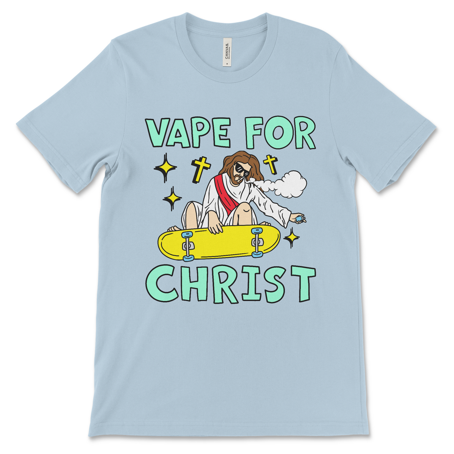 This Vape for Christ shirt is a religious satire meme tee, ironic Christian humor shirt, funny Jesus meme t-shirt, sarcastic religion shirt for vape meme lovers.