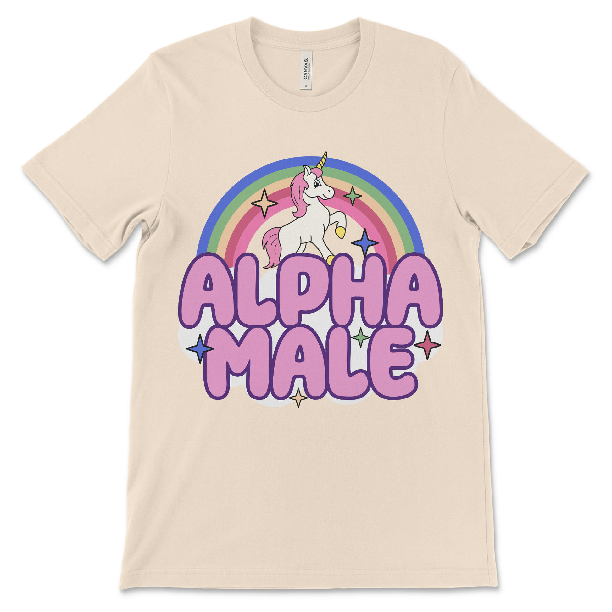 Unicorn alpha male shirt, parody graphic tee making fun of toxic masculinity.