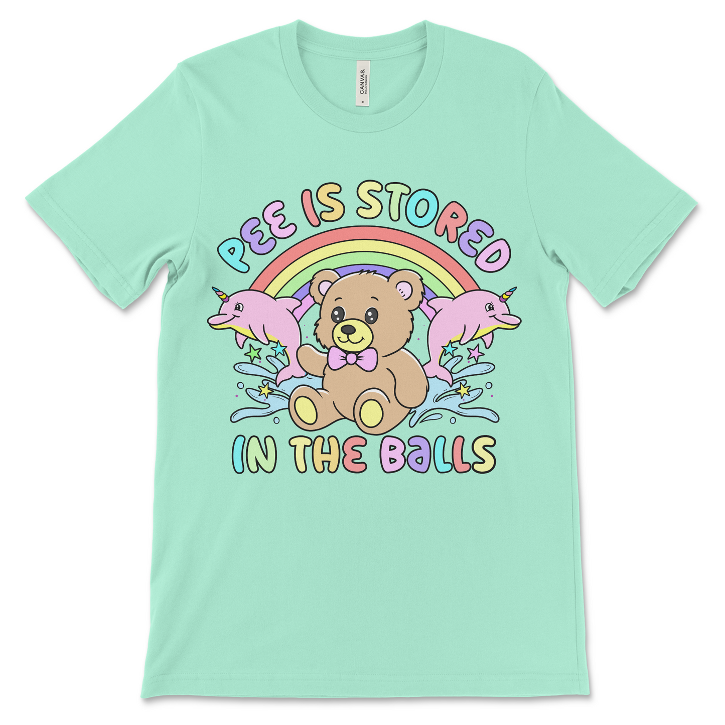 Dirty fucked up offensive shirt that says pee is stored in the balls.
