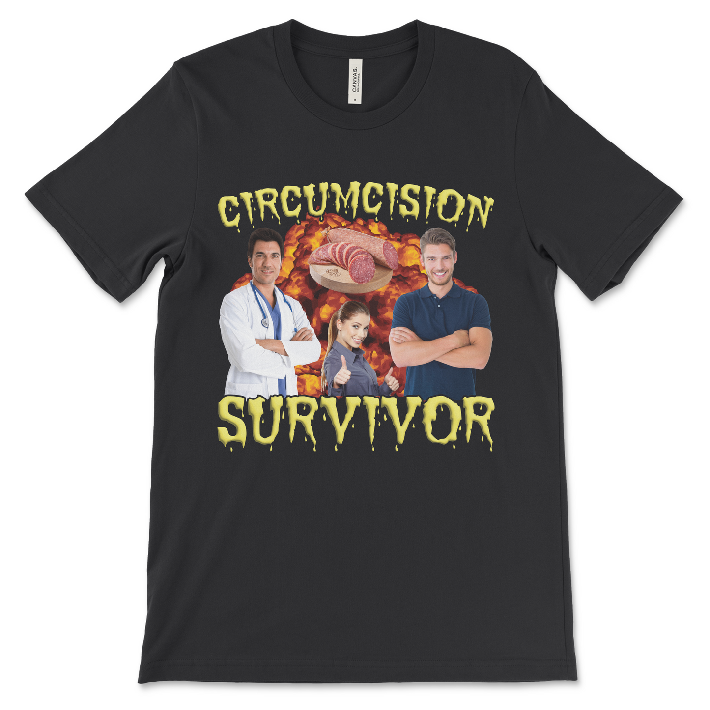 Raunchy and dirty meme shirt with circumcision survivor slogan.