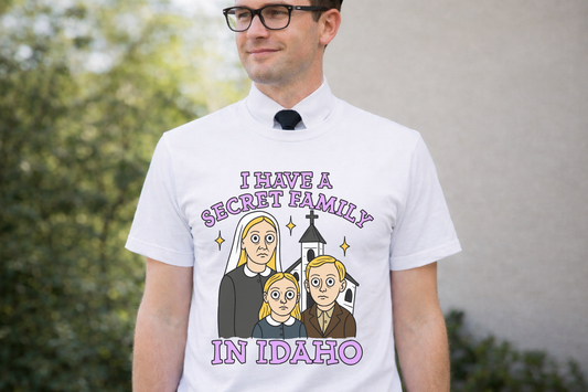A man wearing a funny satirical religious shirt