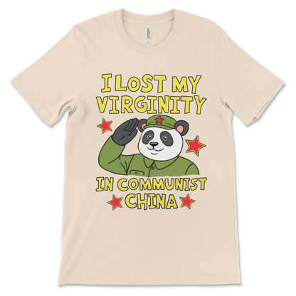Raunchy panda t-shirt with a funny China  joke, made for fans of dirty, extremely offensive shirts.