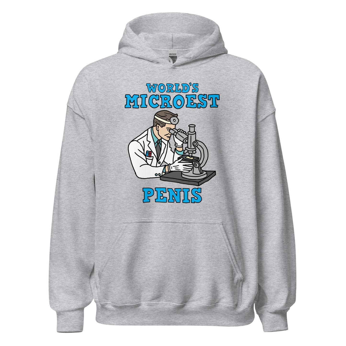 Hoodie with the phrase World’s Microest Penis, an offensive meme hoodie with misspelled text, cringe humor, and unhinged internet style.