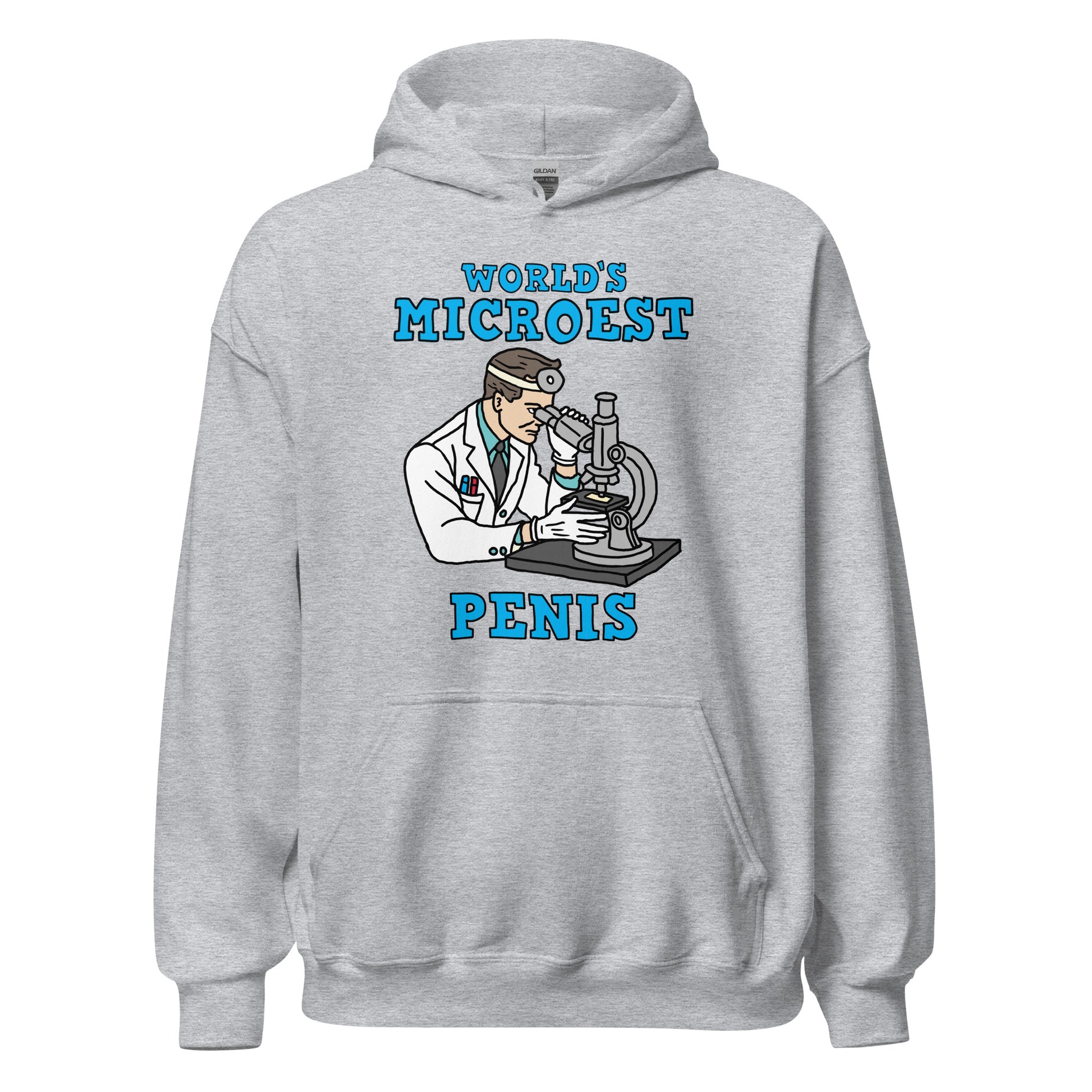 Hoodie with the phrase World’s Microest Penis, an offensive meme hoodie with misspelled text, cringe humor, and unhinged internet style.