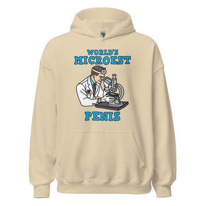 Hoodie with the phrase World’s Microest Penis, an offensive meme hoodie with misspelled text, cringe humor, and unhinged internet style.
