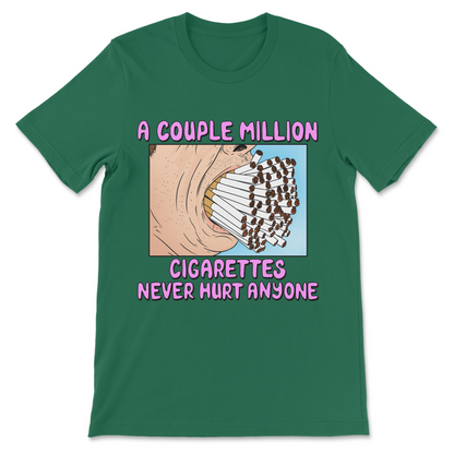 Funny dark humor shirt featuring a cigarette-themed joke and retro artwork.
