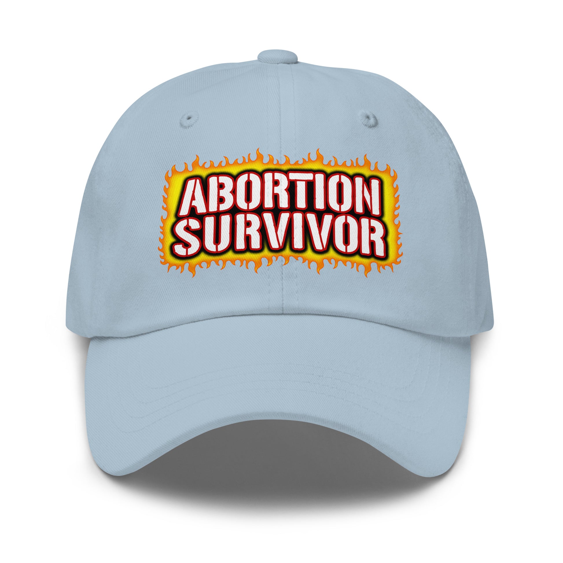 Dark humor dad hat featuring an Abortion Survivor joke.

