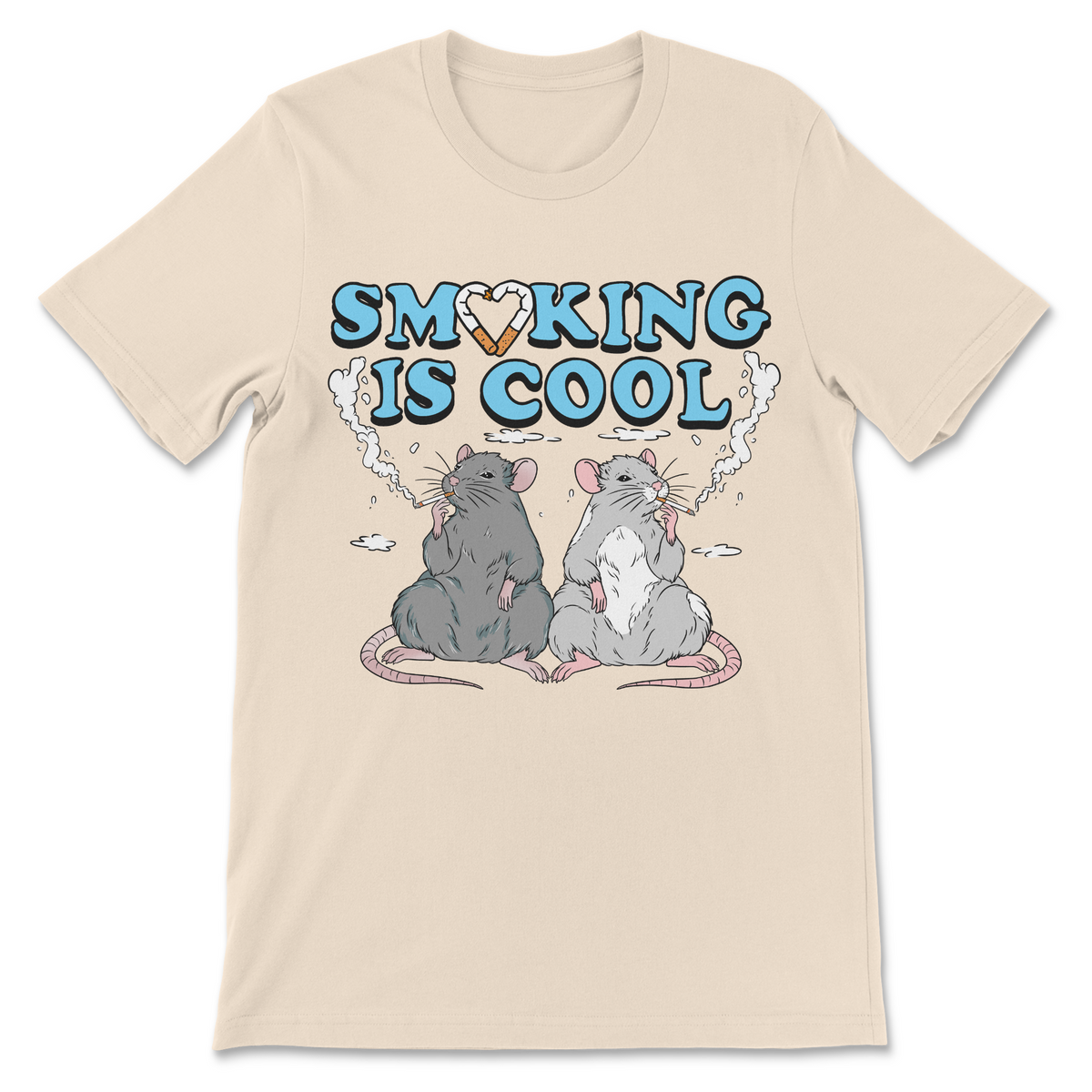 Smoking Is Cool rat shirt featuring two cartoon rats smoking cigarettes, funny smoking humor graphic tee and weird rodent artwork
