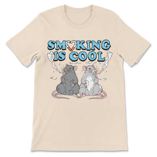Smoking Is Cool rat shirt featuring two cartoon rats smoking cigarettes, funny smoking humor graphic tee and weird rodent artwork
