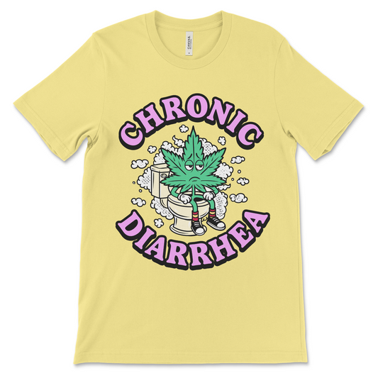 Graphic weed shirt with crude toilet humor and marijuana reference. Designed for stoners looking for funny and offensive apparel.
