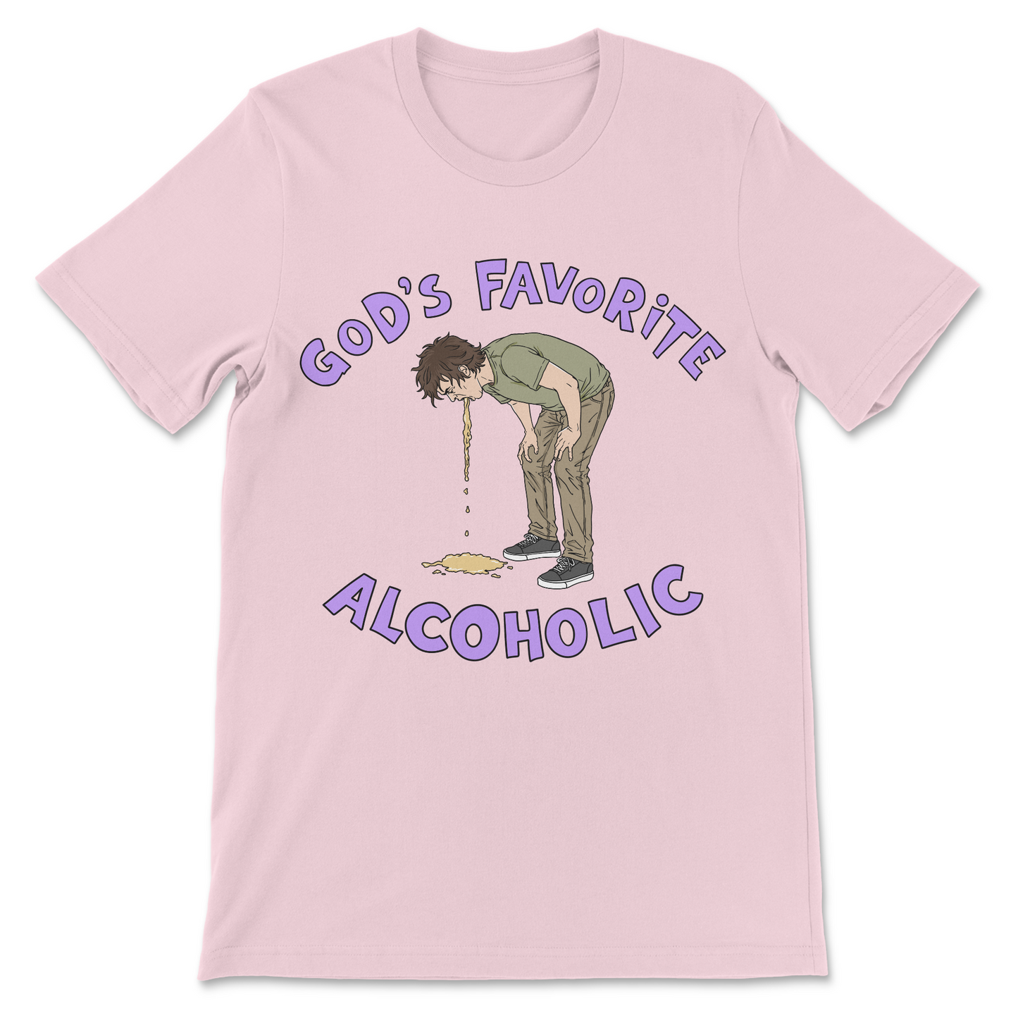Funny alcohol shirt featuring God's Favorite Alcoholic and a graphic of a man vomiting.
