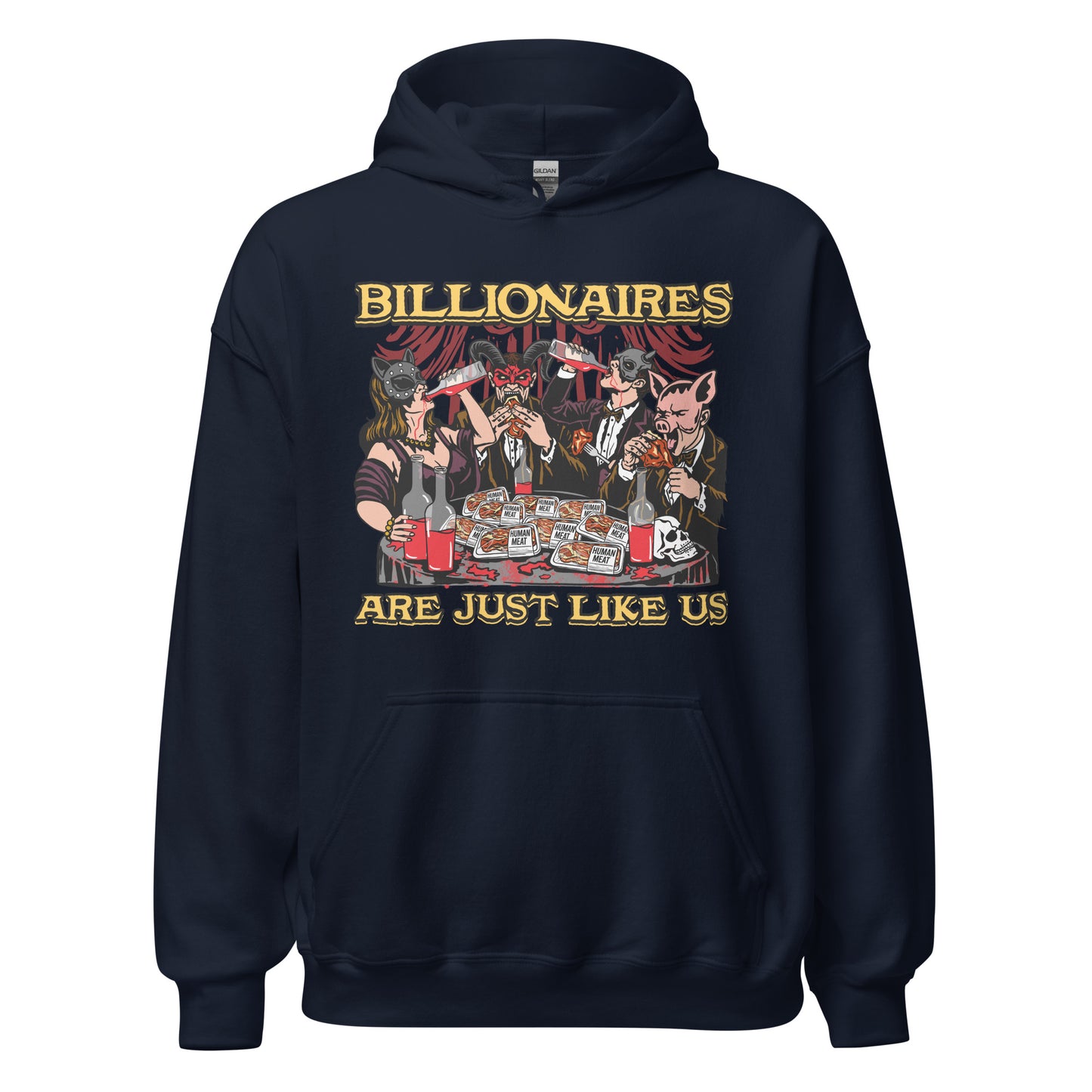 Anti billionaire hoodie with elite party graphic
