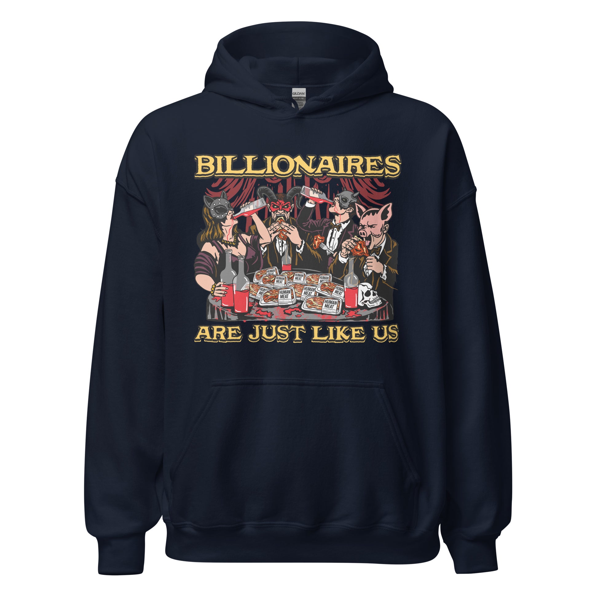 Anti billionaire hoodie with elite party graphic
