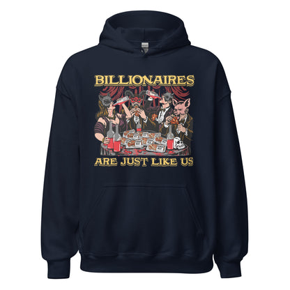 Anti billionaire hoodie with elite party graphic
