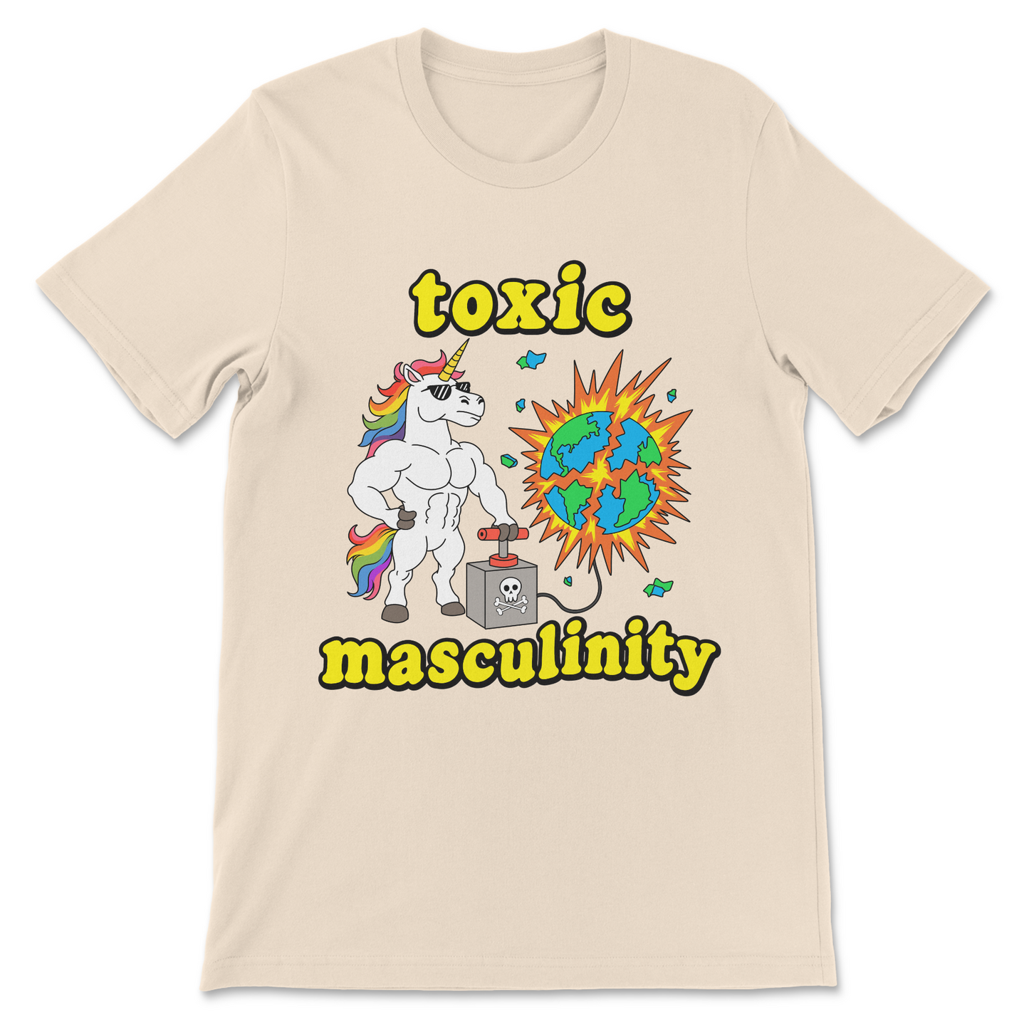 alpha male unicorn blowing up the earth graphic shirt
