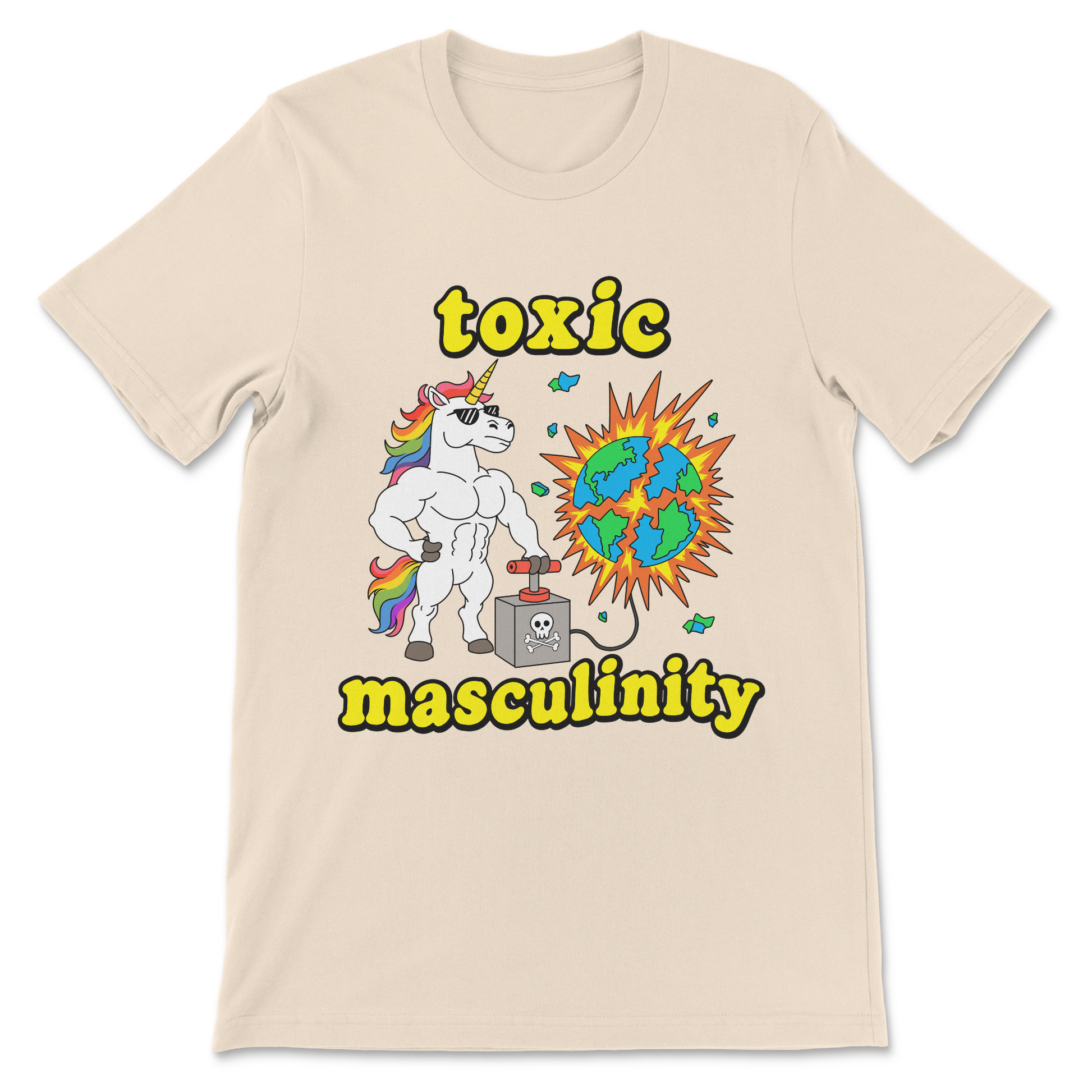 alpha male unicorn blowing up the earth graphic shirt
