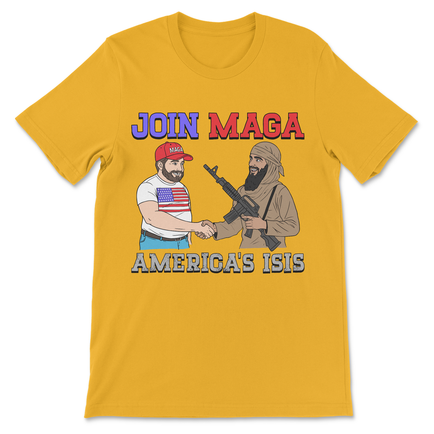 Funny anti Republican shirt with a parody recruitment-style graphic and controversial political message.
