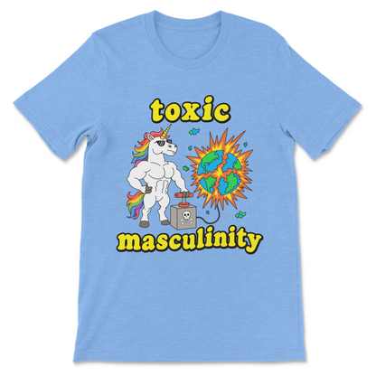 funny dystopian unicorn graphic tee with exploding world

