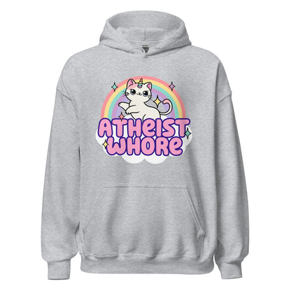 offensive atheist graphic hoodie with rainbow and cute characters
