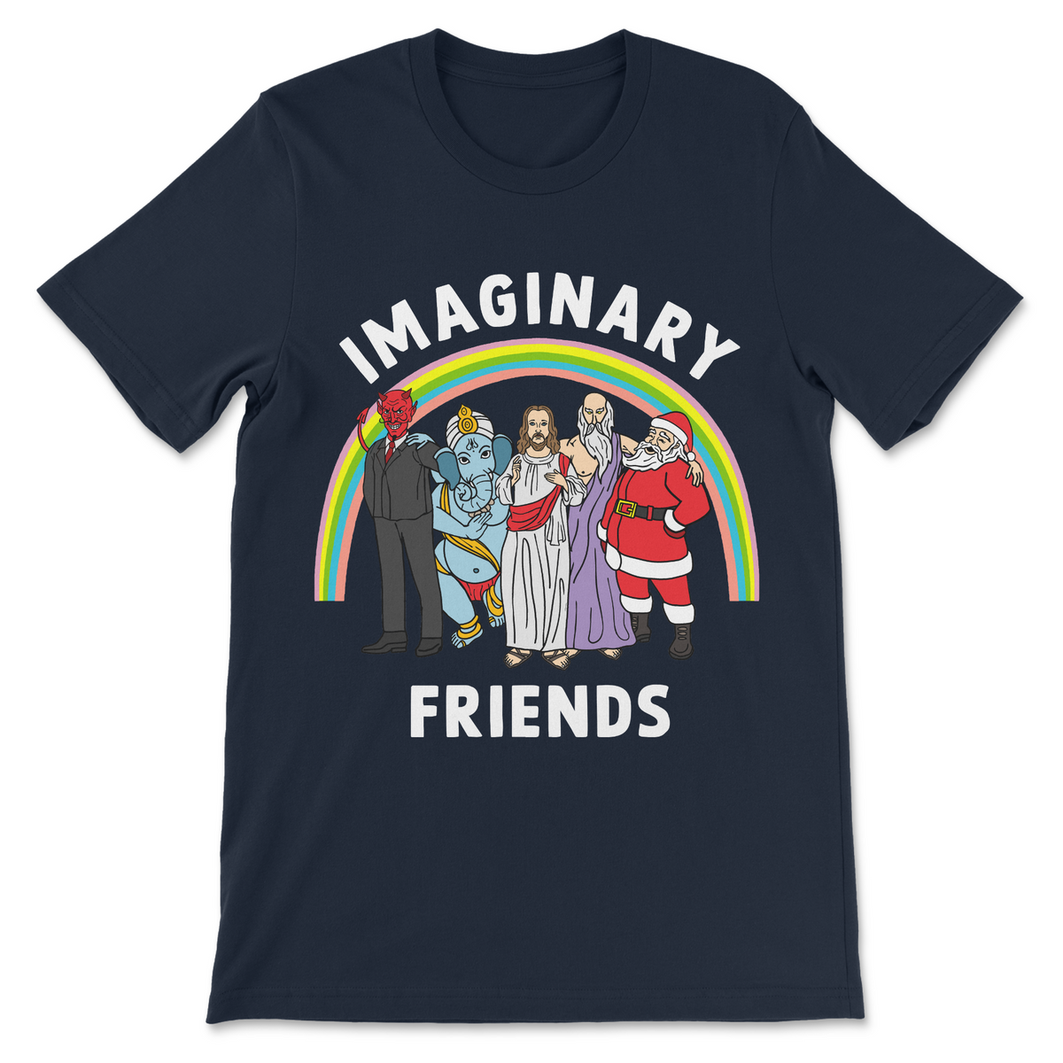 Imaginary Friends funny religious shirt with Jesus Ganesha Santa Devil and Greek god
