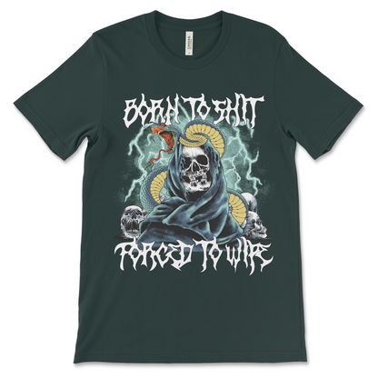 Born to shit forced to wipe t-shirt, funny toilet humor shirt, rude meme tee, offensive novelty graphic shirt, inappropriate adult humor apparel.