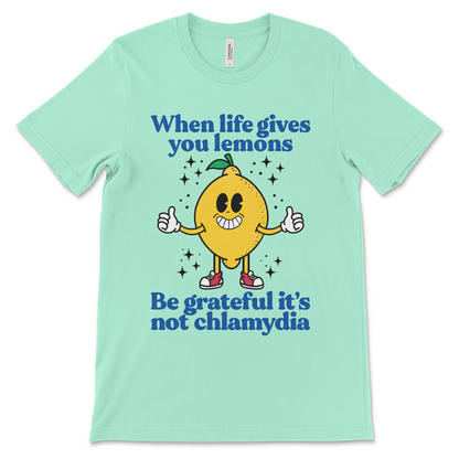 Cringe funny shirt with lemons and chlamydia punchline, sarcastic humor tee
