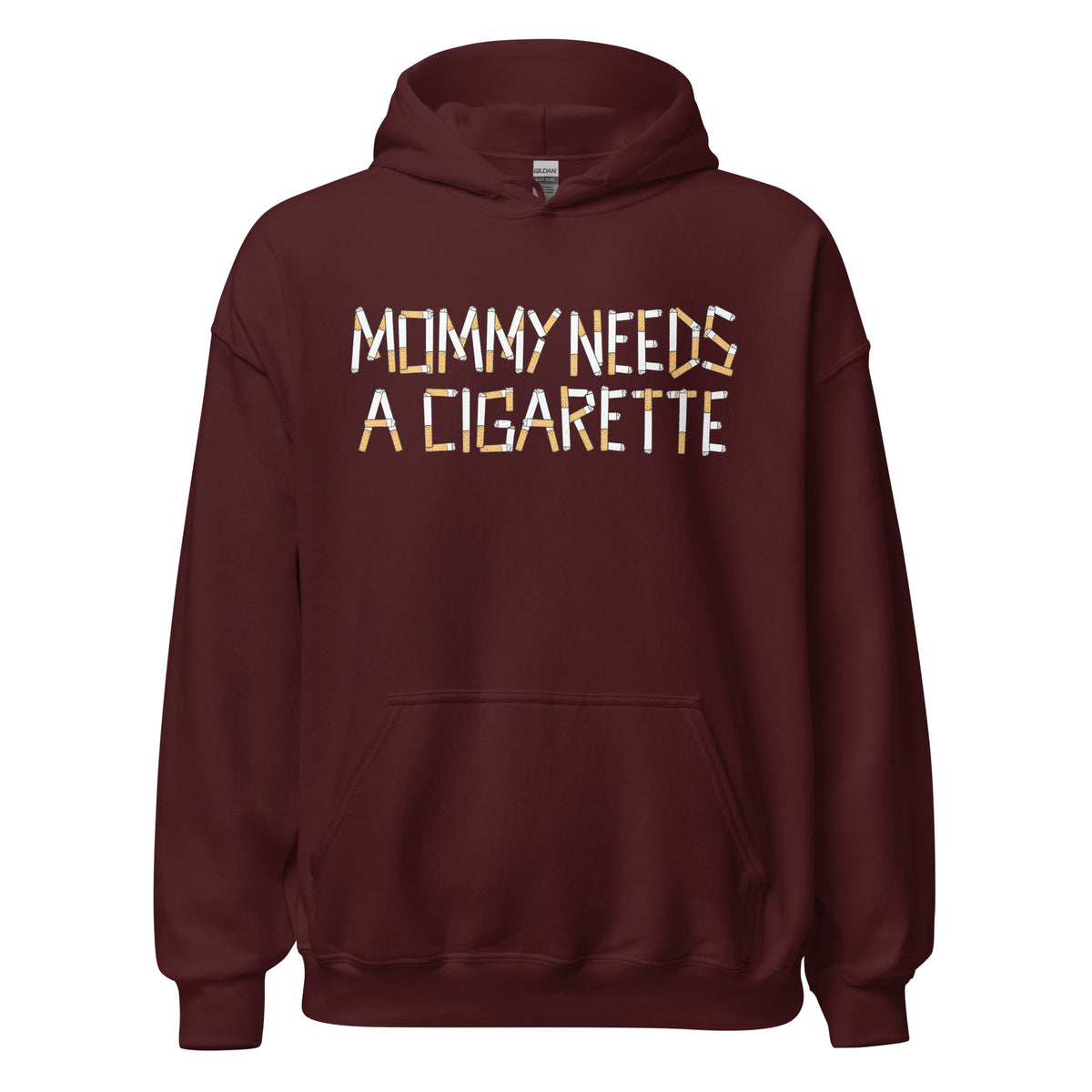 Funny mom hoodie featuring Mommy Needs a Cigarette Y2K style artwork