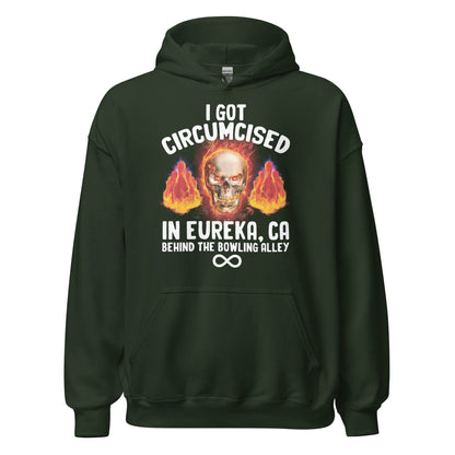 Cringe hoodie featuring a bizarre circumcision phrase and oddly specific joke. Unhinged sweatshirt made for adults who like shocking fashion.