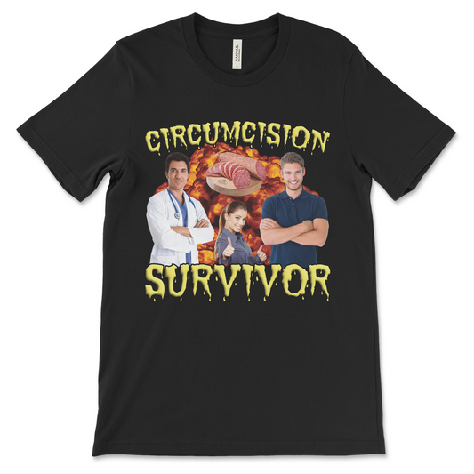 Weird circumcision shirt with filthy and absurd dark humor design.
