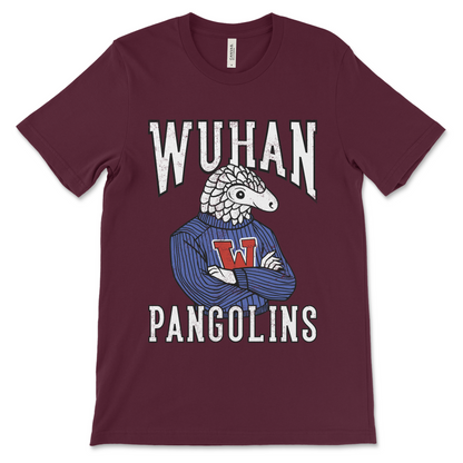 Politically incorrect graphic tee with anti-woke humor and a fake college parody. This Wuhan Pangolins shirt is made for people who collect unhinged humor shirts and weird meme content.
