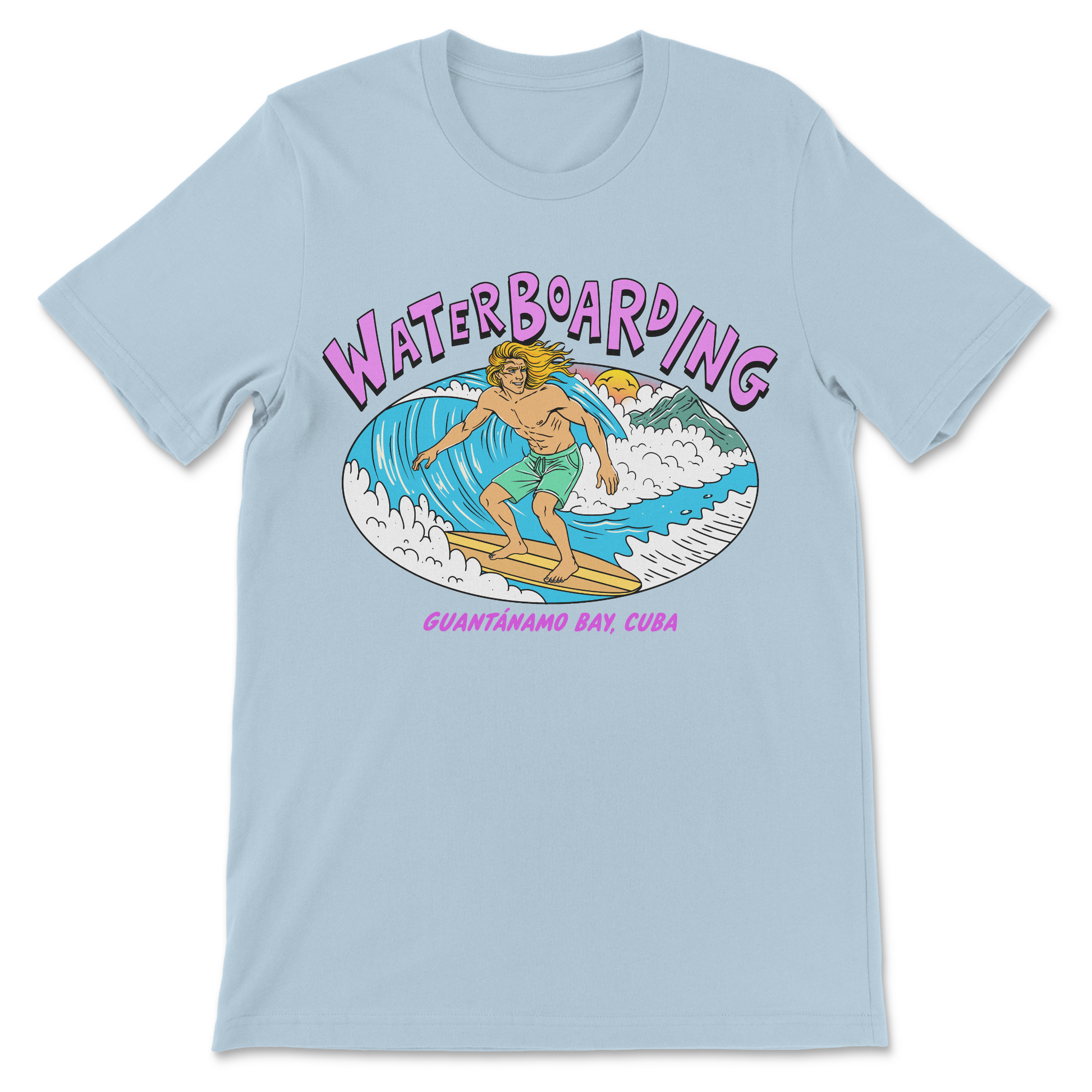 Funny offensive surfing shirt styled like a classic beach vacation souvenir.
