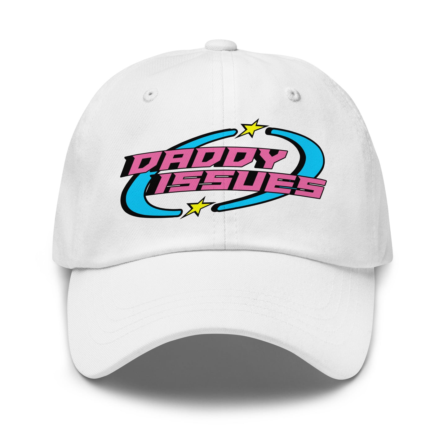 Daddy Issues Y2K dad hat with slogan on front
