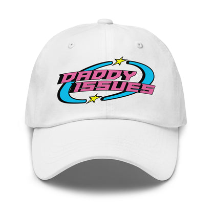 Daddy Issues Y2K dad hat with slogan on front
