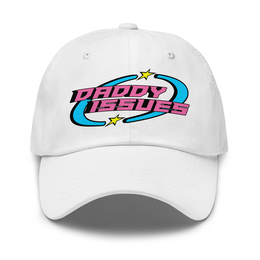 Daddy Issues Y2K dad hat with slogan on front
